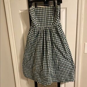 Green and White Checkered Strapless Dress